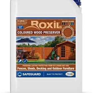 Roxil Wood Stain Preserver 5 Litre (Autumn Gold) Fast-Drying Satin Finish for Decking,Fence, Shed, Furniture. 5 Year Waterproofing Protection for Indoor & Outdoor