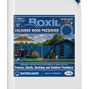 Roxil Wood Stain Preserver 5 Litre (Cobalt Blue) Fast-Drying Satin Finish for Decking,Fence, Shed, Furniture. 5 Year Waterproofing Protection for Indoor & Outdoor