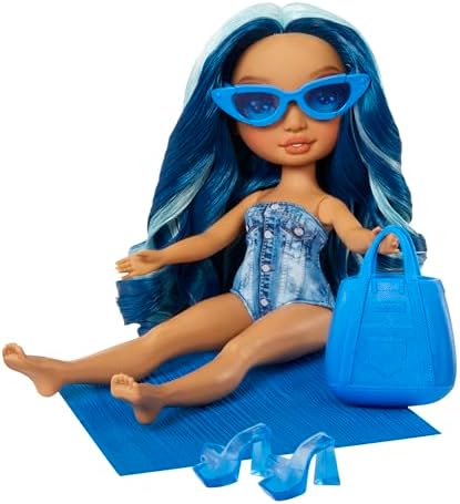 Rainbow High Swim & Style - Skyler (Blue) - 28 cm Doll with Shimmery Wrap to Style 10+ Ways - Removable Swimsuit, Sandals, Fun Play Accessories - Kids Toy - Great for Ages 4-12 Years - Image 5