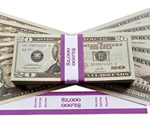 Big Screen Stacks - PROP MONEY DOLLARS - $2,000 FULL PRINT 20 DOLLAR BILLS, in Authentic Bank Strap. For Movies, Films, Money Guns Cash Cannon Play Fake Money, Party's, Casino Games