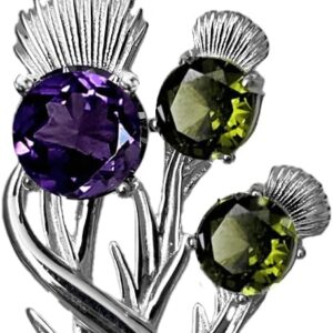 Cairn Sterling Silver Scottish Thistle Croy Pendant With Amethyst & Peridot - Necklace. Jewellery Gift Box Included. 5620