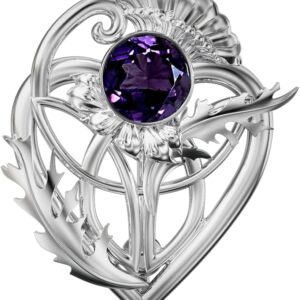 CAIRN Small Sterling Silver Scottish Thistle Brooch With Amethyst - Sabie. Jewellery Gift Box Included. 6103