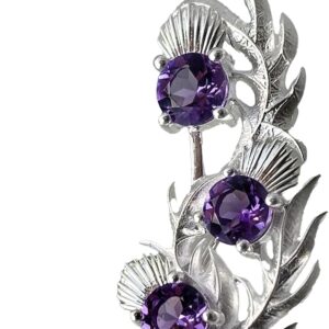 CAIRN Sterling Silver Scottish Thistle Brooch With 3 Amethysts - Nectar. Jewellery Gift Box Included. 5807