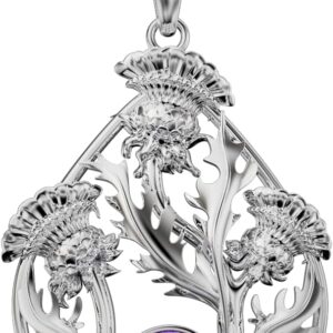 Cairn Small Sterling Silver Scottish Thistle Pendant With Amethyst - Baird Necklace. Jewellery Gift Box Included. 6120
