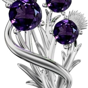 CAIRN Large Sterling Silver Scottish Thistle Brooch With 3 Amethysts - Croy. Jewellery Gift Box Included. 5597