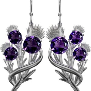CAIRN Sterling Silver Scottish Thistle Earrings With 6 Amethysts - Croy. Jewellery Gift Box Included. 5595