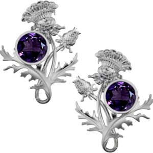 CAIRN Scottish Sterling Silver Thistle Stud Earrings With Amethysts - Ross. Jewellery Gift Box Included. 6141