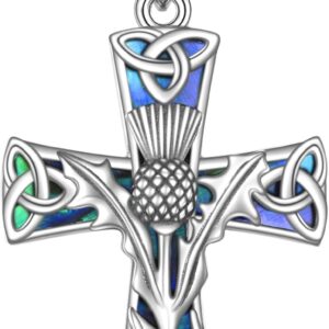 DAYLINLOVE Scottish Thistle Cross Necklace 925 Sterling Silver Scottish Necklace Religious Cross Pendant Necklace Scottish Gifts for Women