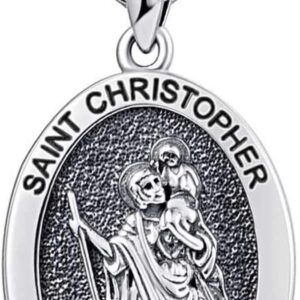 KINGWHYTE St Michael/St Christopher Necklace for Men Women 925 Sterling Silver Oval Medal Protection Necklace Protect US Pendant Jewellery Graduation Gifts with Stainless Steel Chain