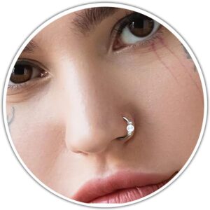 Thin 20g Silver Nose Ring - Delicate and Comfortable 925 Sterling Silver Hoop with 3mm White Opal - Trendy 20 Gauge 7mm Nose Piercing Jewelry