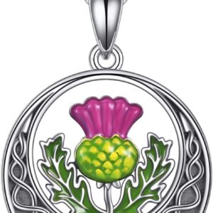 YAFEINI Scottish Thistle Necklace Sterling Silver Scottish Symbol of Love Celtic Knot Pendant Necklace Jewelry Scottish Thistle Pendant Jewellery Gift for Women Girls