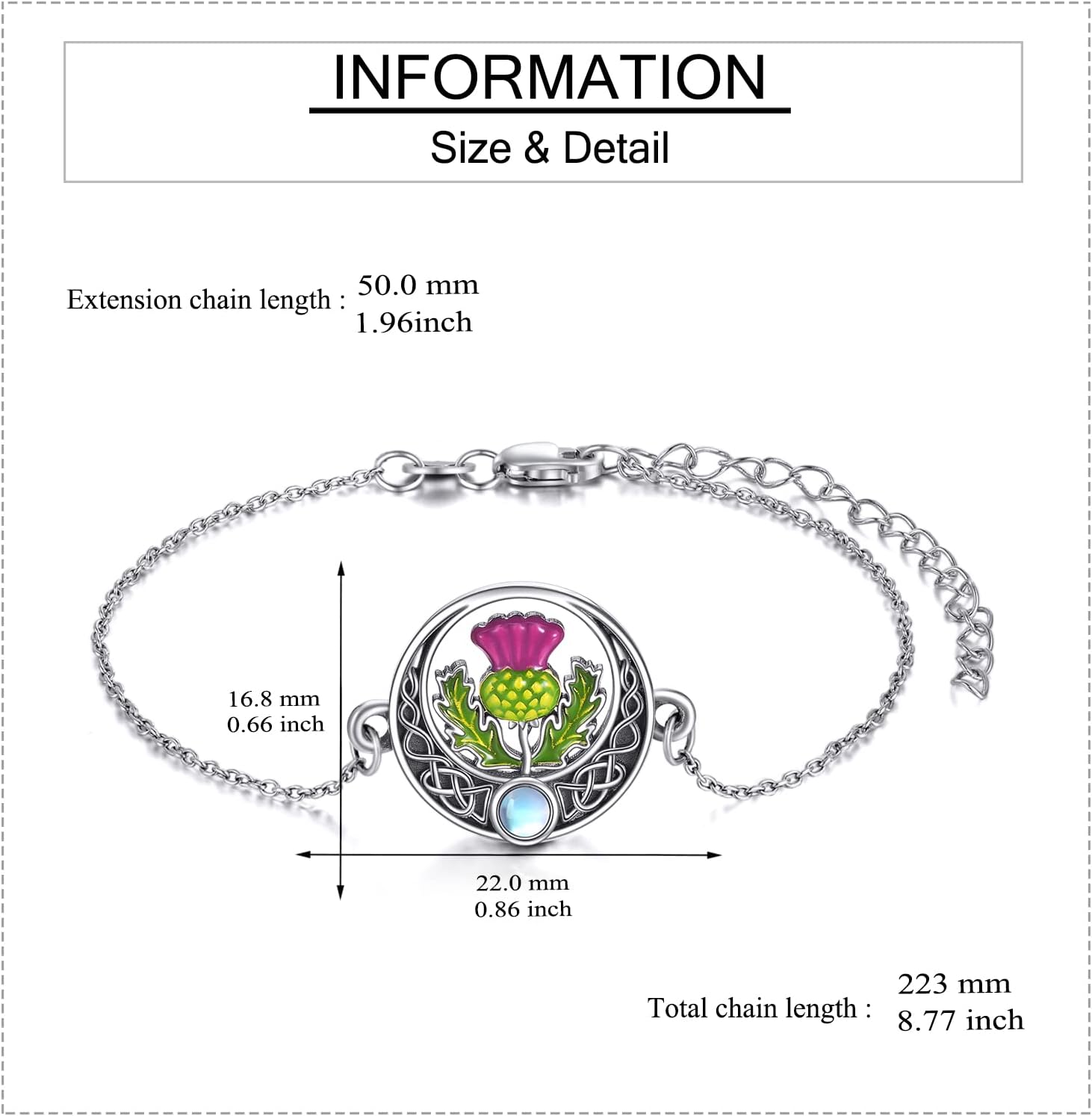 YAFEINI Dragonfly/Scottish Thistle Bracelet Sterling Silver Dragonfly/Scottish Thistle Abalone Shell Bar Pendant Bracelet Dragonfly/Scottish Thistle Pendant Jewelry Gift For Women Girls - Image 5