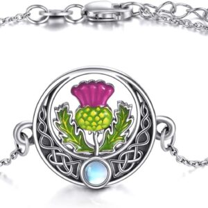 YAFEINI Dragonfly/Scottish Thistle Bracelet Sterling Silver Dragonfly/Scottish Thistle Abalone Shell Bar Pendant Bracelet Dragonfly/Scottish Thistle Pendant Jewelry Gift For Women Girls