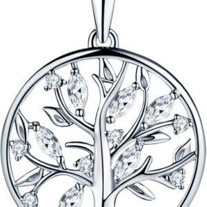 YL Tree of Life Necklace 925 Sterling Silver cut AAA Cubic Zirconia Family Tree Pendant Necklace for Women, 45-48cm