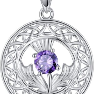 DAYLINLOVE Scottish Thistle Necklace 925 Sterling Silver Amethyst Scottish Celtic Knot Pendant Necklaces Scottish Thistle Jewelry Scotland Gifts for Women Girls