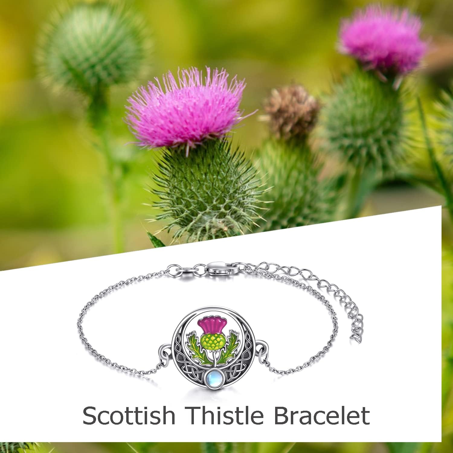YAFEINI Dragonfly/Scottish Thistle Bracelet Sterling Silver Dragonfly/Scottish Thistle Abalone Shell Bar Pendant Bracelet Dragonfly/Scottish Thistle Pendant Jewelry Gift For Women Girls - Image 6