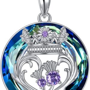 YFN Scottish Necklace Gifts for Women Sterling Silver Thistle Amethyst Crown Pendant luckenbooth Jewellery for Girls Mom Birthday Christms