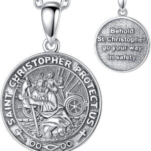 EUDORA Harmony Ball 925 Sterling Silver St Christopher/St Michael/St Benedict/St Jude/Virgin Mary/St Gabriel/St Anthony Necklace for Men Women, Religion Protection Amulet Pendant Jewelry Gift, 24"/20"
