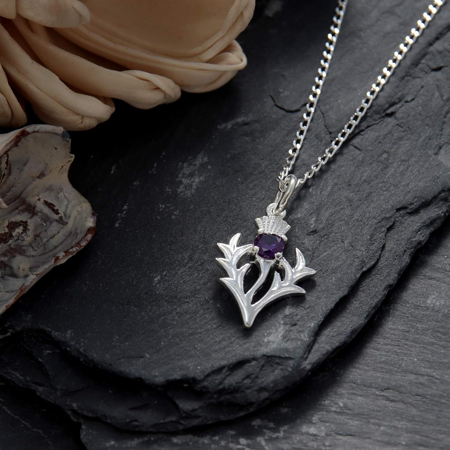 Alexander Castle Women's Jewellery Set 925 Sterling Silver Thistle Real Amethyst Necklace and Earring Set - Scottish Gifts for Women Girls Teens with Jewellery Gift Box - Drop Thistle Earrings - Image 2