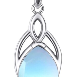 YAFEINI 925 Sterling Silver Moonstone Necklace Filigree Teardrop Pendant Necklace Jewellery for Women Girls