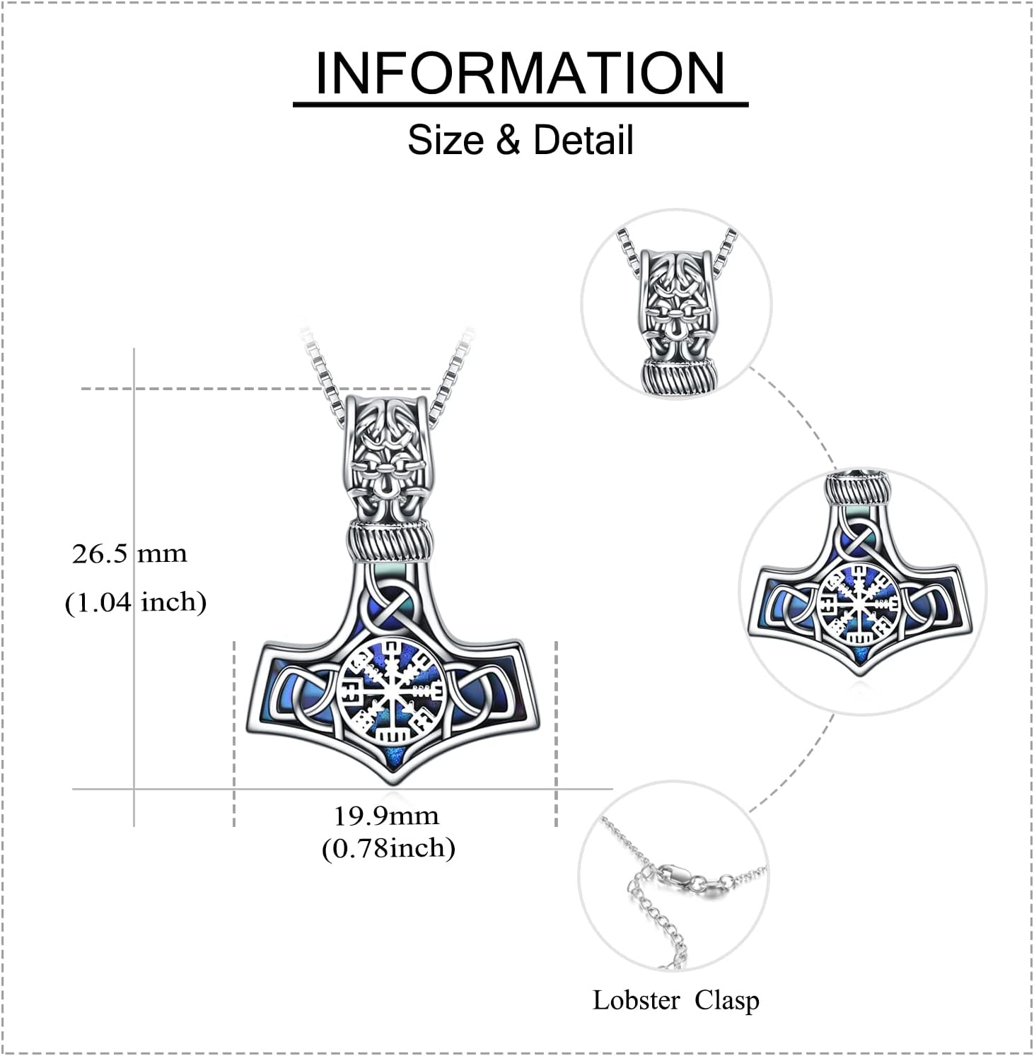 URONE Viking Thor's Hammer Pendant Necklace Sterling Silver Celtic Knot Mjolnir Nordic Viking Jewellery Gift for Men - Image 4