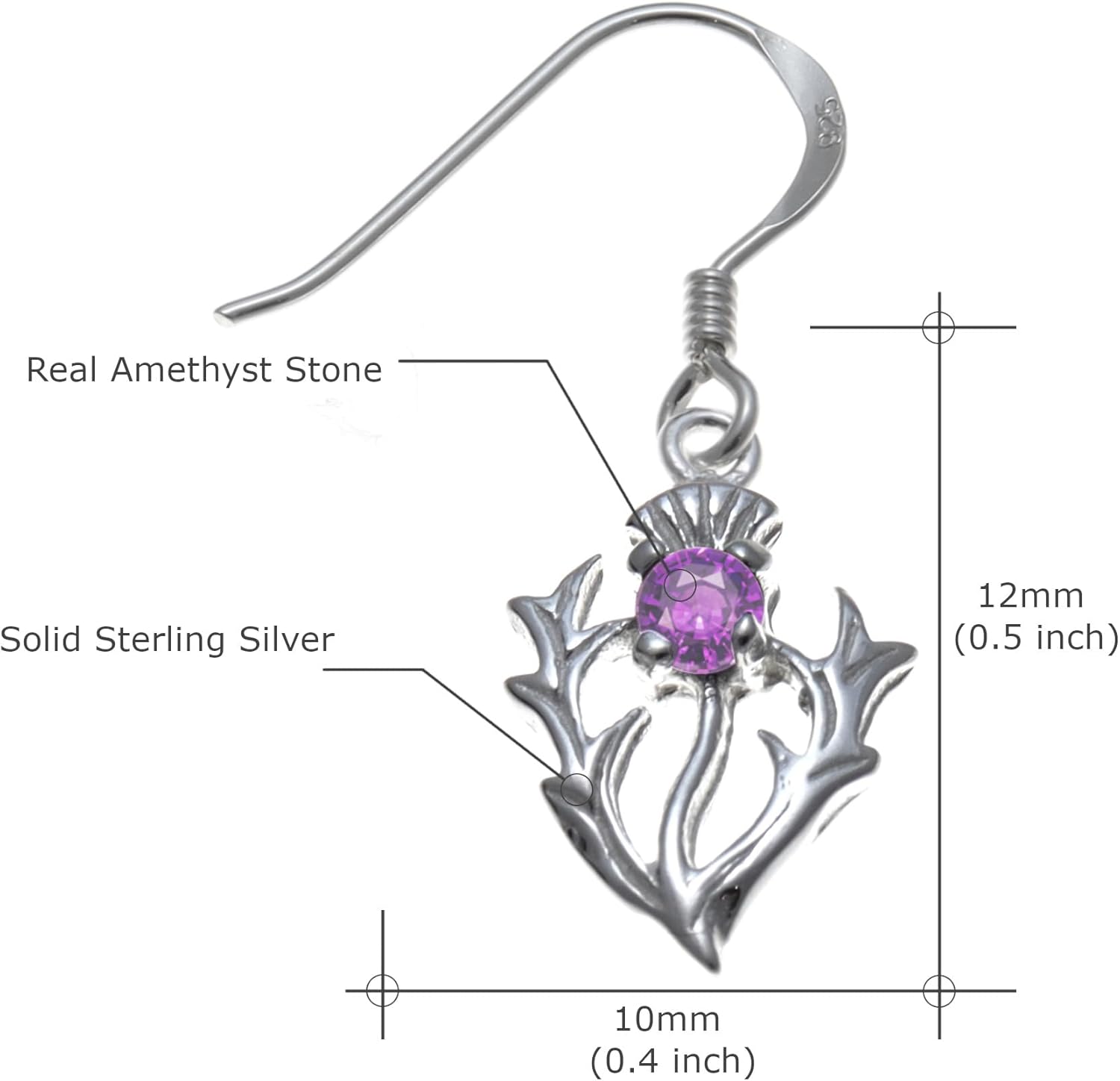 Alexander Castle Women's Jewellery Set 925 Sterling Silver Thistle Real Amethyst Necklace and Earring Set - Scottish Gifts for Women Girls Teens with Jewellery Gift Box - Drop Thistle Earrings - Image 5