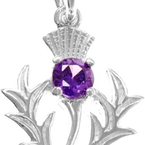 Alexander Castle 925 Sterling Silver Scottish Thistle & Real Amethyst Pendant Necklace - 20mm x 16mm Pendant with 18" Silver Chain & Jewellery Gift Box - Scottish Gifts for Women