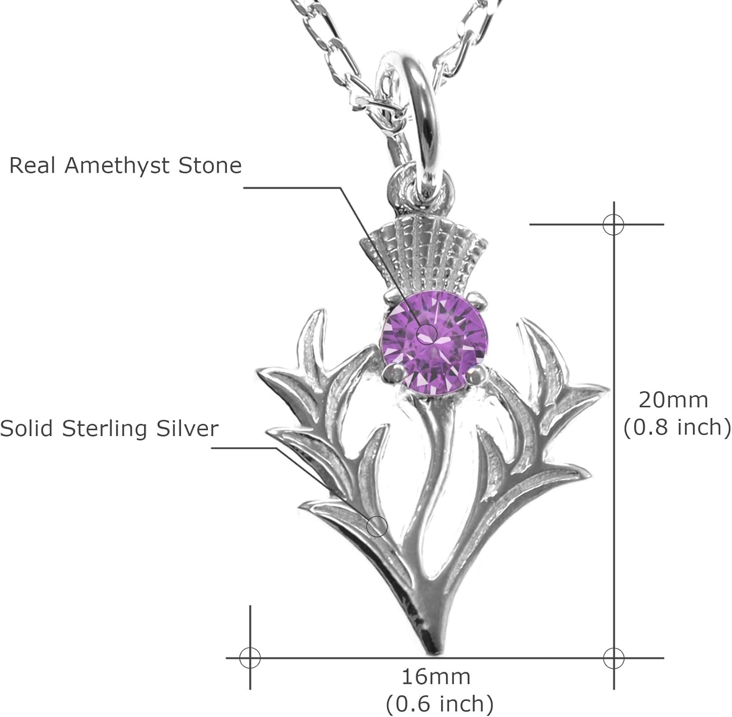 Alexander Castle Women's Jewellery Set 925 Sterling Silver Thistle Real Amethyst Necklace and Earring Set - Scottish Gifts for Women Girls Teens with Jewellery Gift Box - Drop Thistle Earrings - Image 3