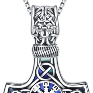 URONE Viking Thor's Hammer Pendant Necklace Sterling Silver Celtic Knot Mjolnir Nordic Viking Jewellery Gift for Men