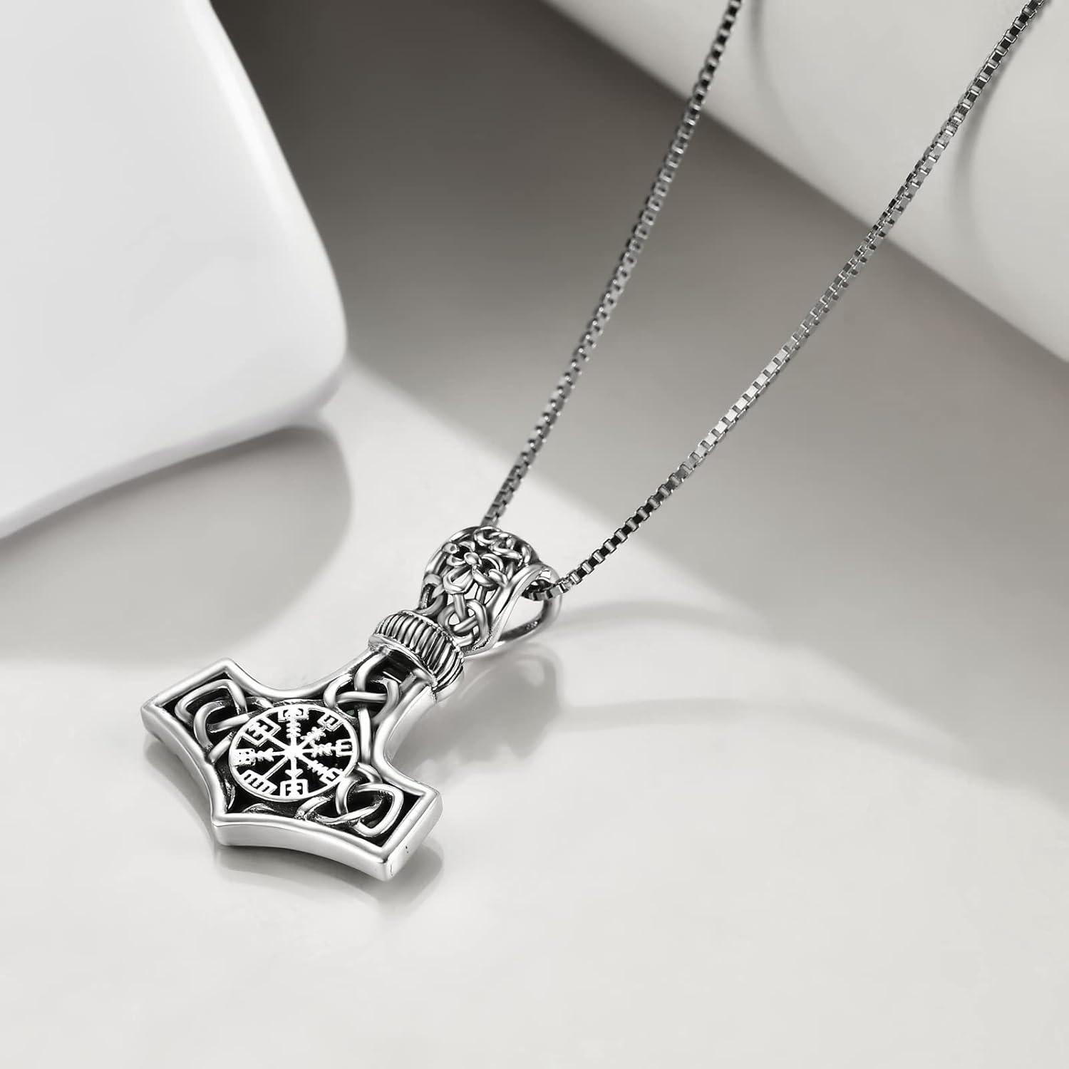URONE Viking Thor's Hammer Pendant Necklace Sterling Silver Celtic Knot Mjolnir Nordic Viking Jewellery Gift for Men - Image 3