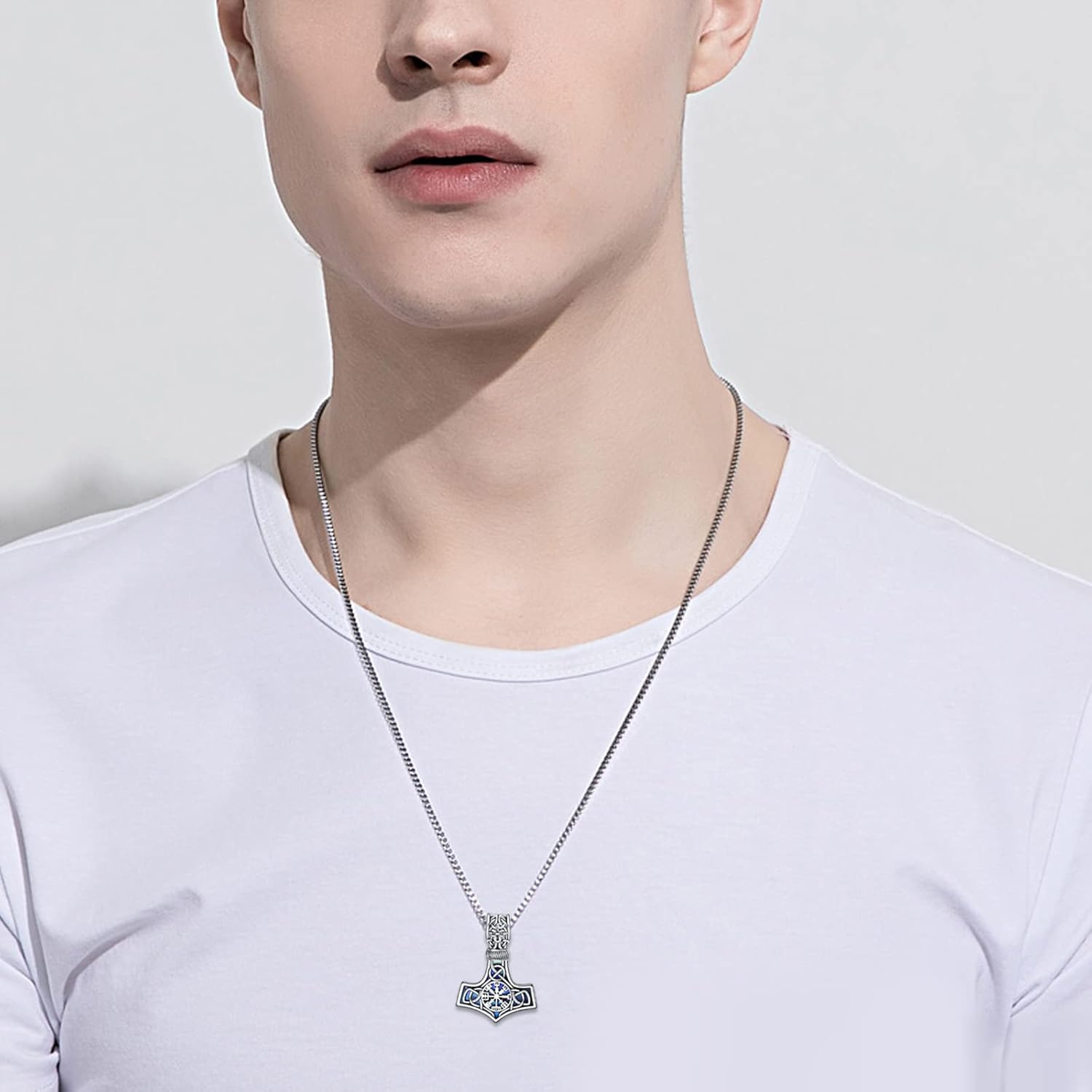 URONE Viking Thor's Hammer Pendant Necklace Sterling Silver Celtic Knot Mjolnir Nordic Viking Jewellery Gift for Men - Image 5