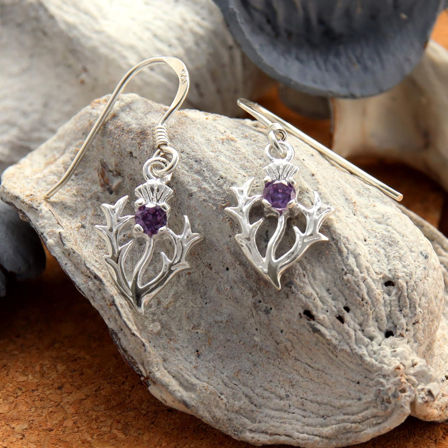 Alexander Castle Women's Jewellery Set 925 Sterling Silver Thistle Real Amethyst Necklace and Earring Set - Scottish Gifts for Women Girls Teens with Jewellery Gift Box - Drop Thistle Earrings - Image 4