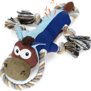 PUHOHUN Dog Toys,Dog Toys for Boredom,interactive dog toys with Crinkle Paper,Tug of War Dog Chew Toys with Colorful Printing,Squeaky Dog toys for Small,Medium and Large Dogs (Blue, Canvas Donkey)