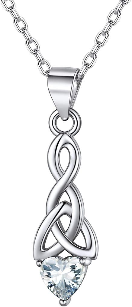 ChicSilver 925 Sterling Silver Celtic Knot Birthstone Pendant Necklace for Women Simulated 12 Month Birthstone Jewelry(with Gift Box)