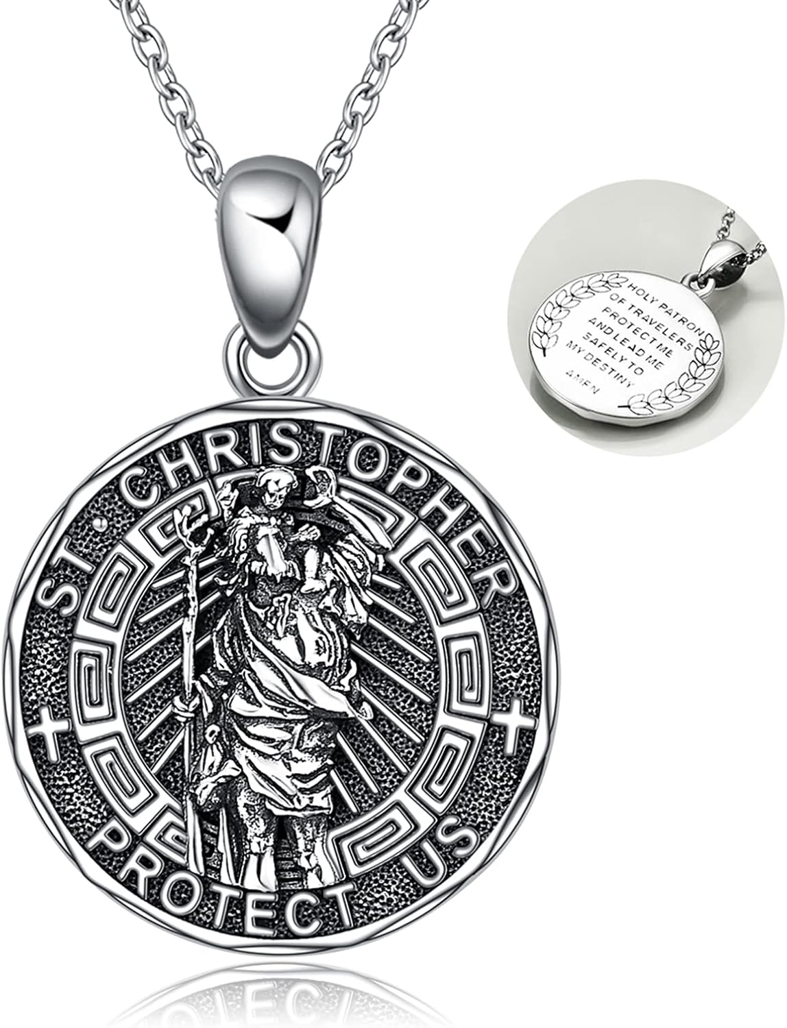 YFN Sterling Silver Saints Necklace St. Christ Religious Pendant Jewellery Gift for Women Men