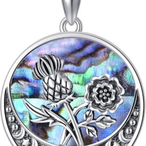CUPENDA Scottish Thistle Necklace Sterling Silver English Tudor Rose Flower Pendant Necklace Scottish Jewellery Gift For Women Girls
