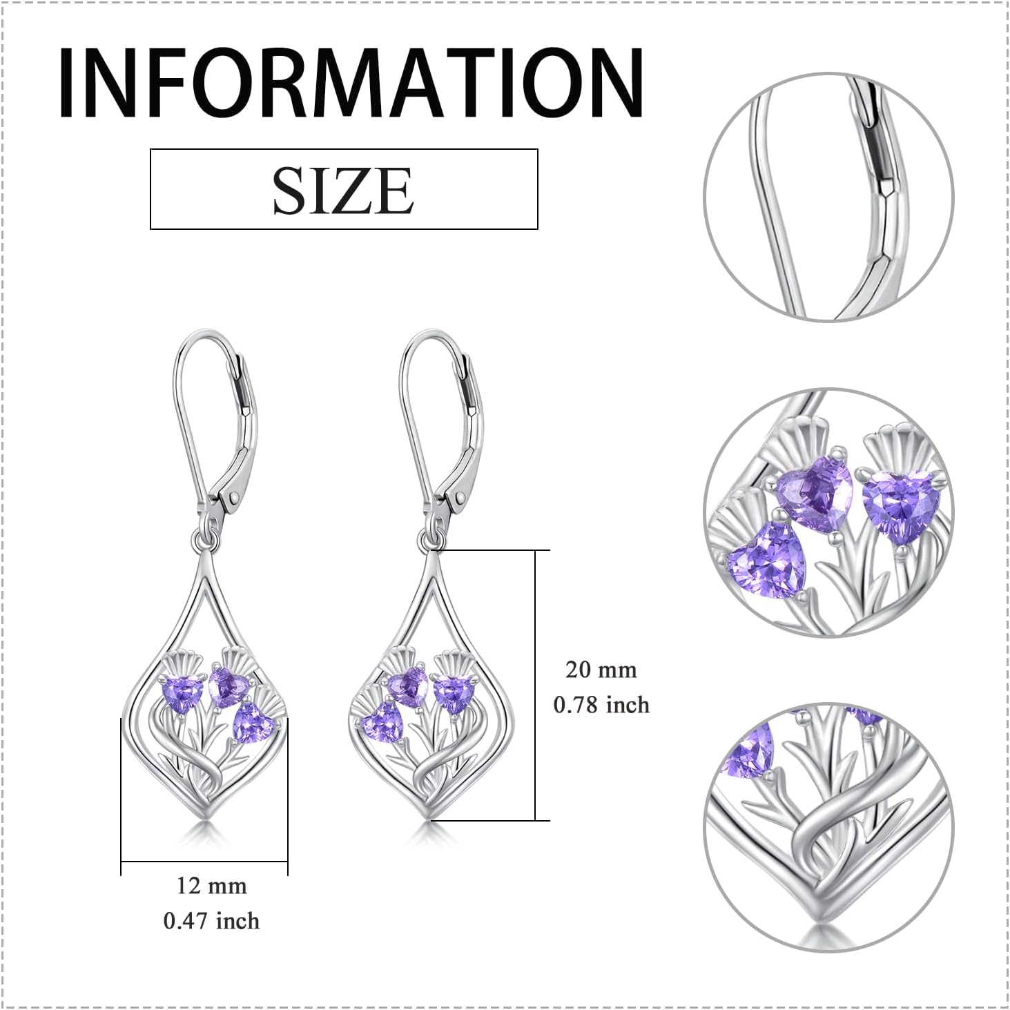 VONALA Flower Earrings for Women 925 Sterling Silver Rose/Lotus/Scottish Thistle/Tulip/Lilac/Pineapple Dangle Drop Earrings Flower Jewelry Gifts for Women Girls Birthday Gifts - Image 5