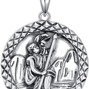 VONALA St Christopher Necklace 925 Sterling Silver Saints Necklace Religious Pendant Jewellery Gift for Women Men