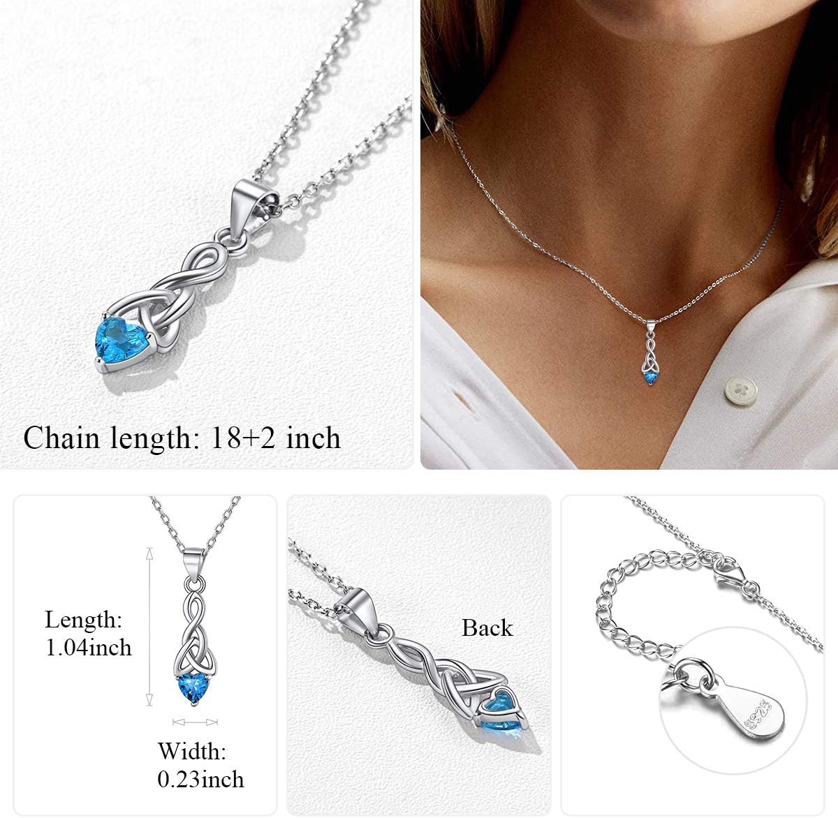 ChicSilver 925 Sterling Silver Celtic Knot Birthstone Pendant Necklace for Women Simulated 12 Month Birthstone Jewelry(with Gift Box) - Image 5