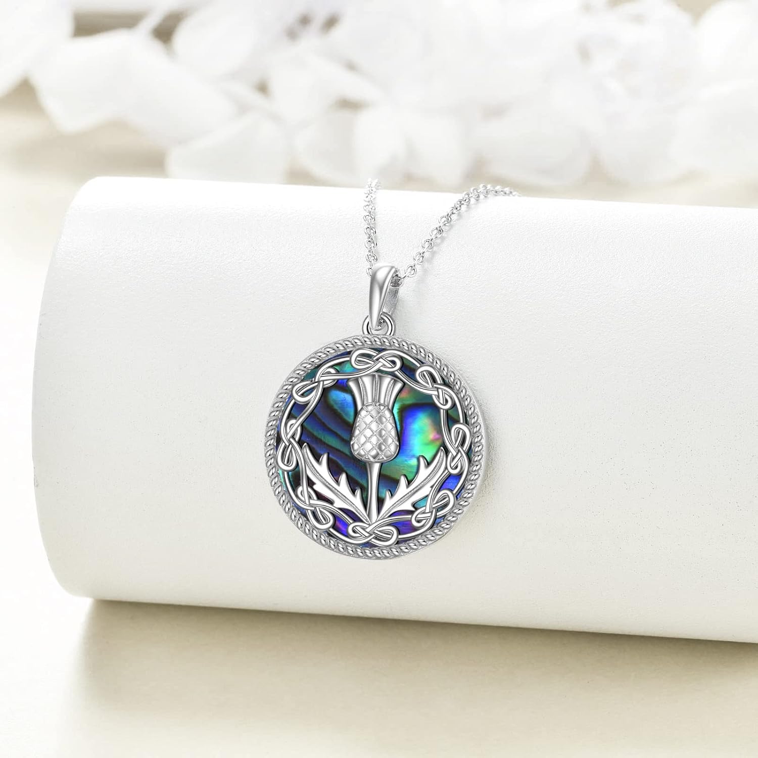 VONALA Scottish Gifts Jewellery for women Sterling Silver Scotland Thistle Necklace Abalone Celtic Knot Pendant Necklaces for Girls - Image 2