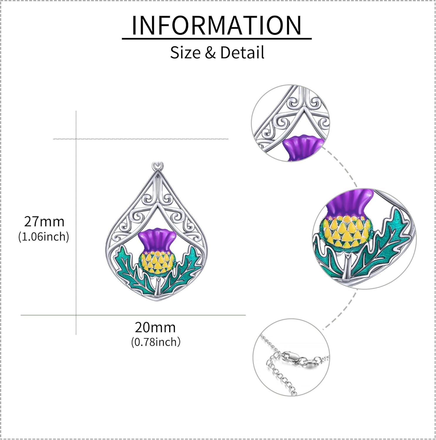 URONE Scottish Thistle Necklace 925 Sterling Silver Thistle Pendant Necklace Scottish Thistle Jewellery Gifts for Women - Image 5