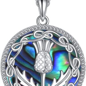 VONALA Scottish Gifts Jewellery for women Sterling Silver Scotland Thistle Necklace Abalone Celtic Knot Pendant Necklaces for Girls