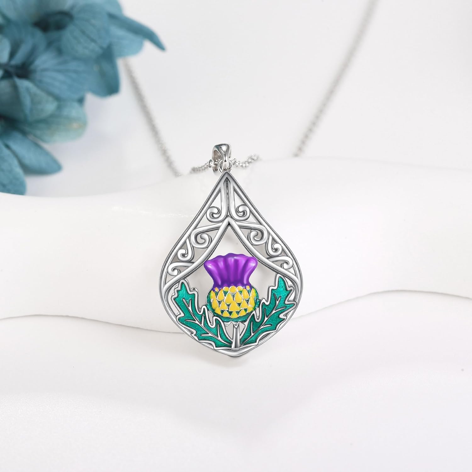 URONE Scottish Thistle Necklace 925 Sterling Silver Thistle Pendant Necklace Scottish Thistle Jewellery Gifts for Women - Image 4