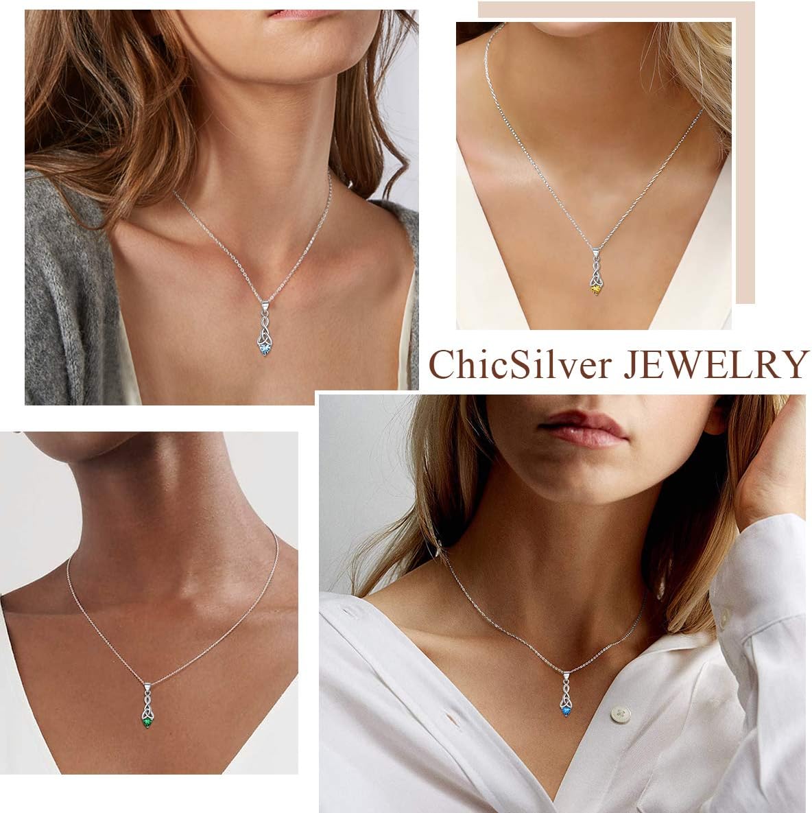 ChicSilver 925 Sterling Silver Celtic Knot Birthstone Pendant Necklace for Women Simulated 12 Month Birthstone Jewelry(with Gift Box) - Image 2