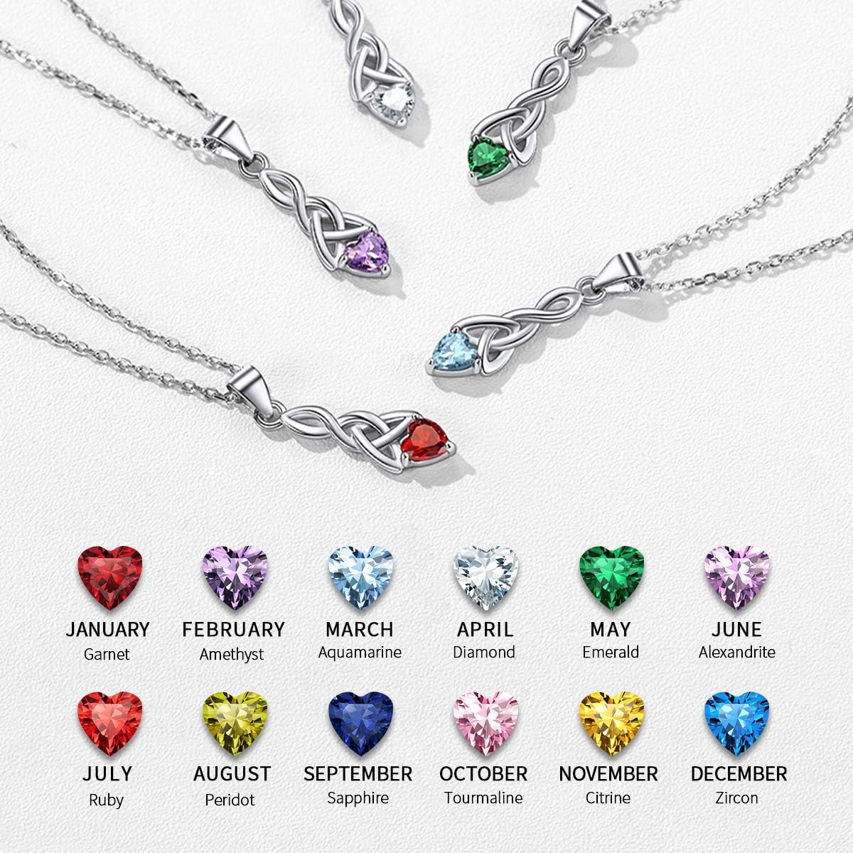 ChicSilver 925 Sterling Silver Celtic Knot Birthstone Pendant Necklace for Women Simulated 12 Month Birthstone Jewelry(with Gift Box) - Image 3