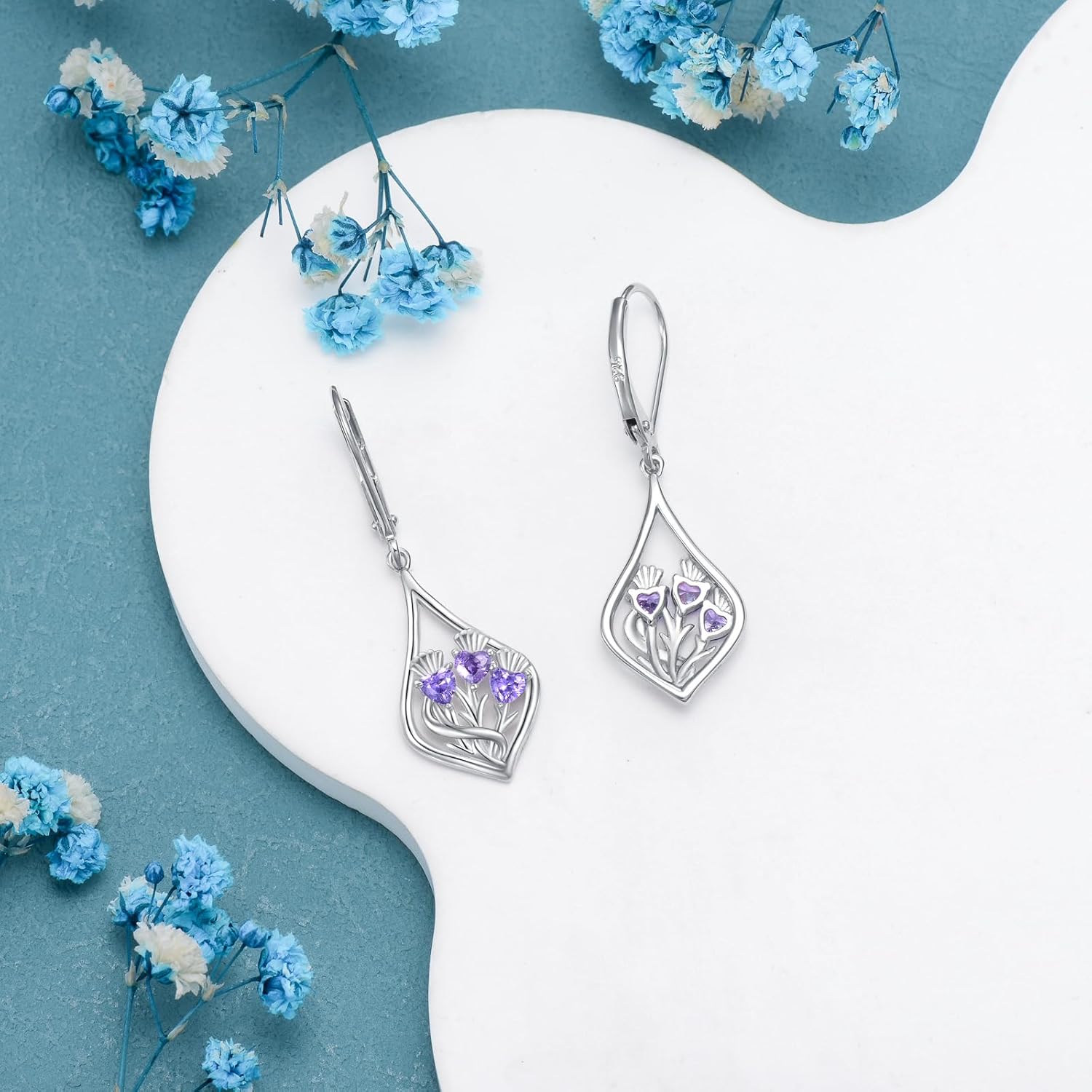 VONALA Flower Earrings for Women 925 Sterling Silver Rose/Lotus/Scottish Thistle/Tulip/Lilac/Pineapple Dangle Drop Earrings Flower Jewelry Gifts for Women Girls Birthday Gifts - Image 4