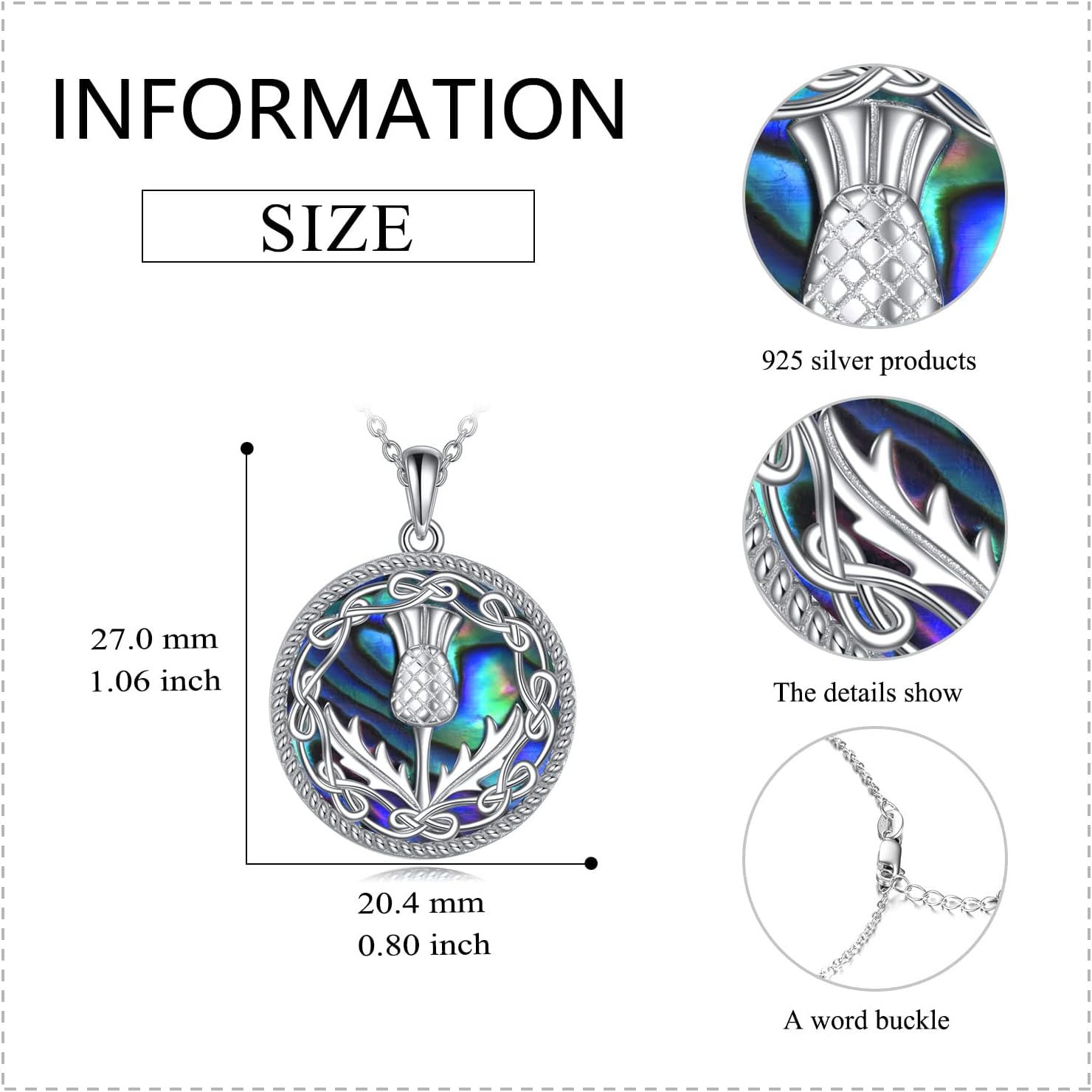 VONALA Scottish Gifts Jewellery for women Sterling Silver Scotland Thistle Necklace Abalone Celtic Knot Pendant Necklaces for Girls - Image 5