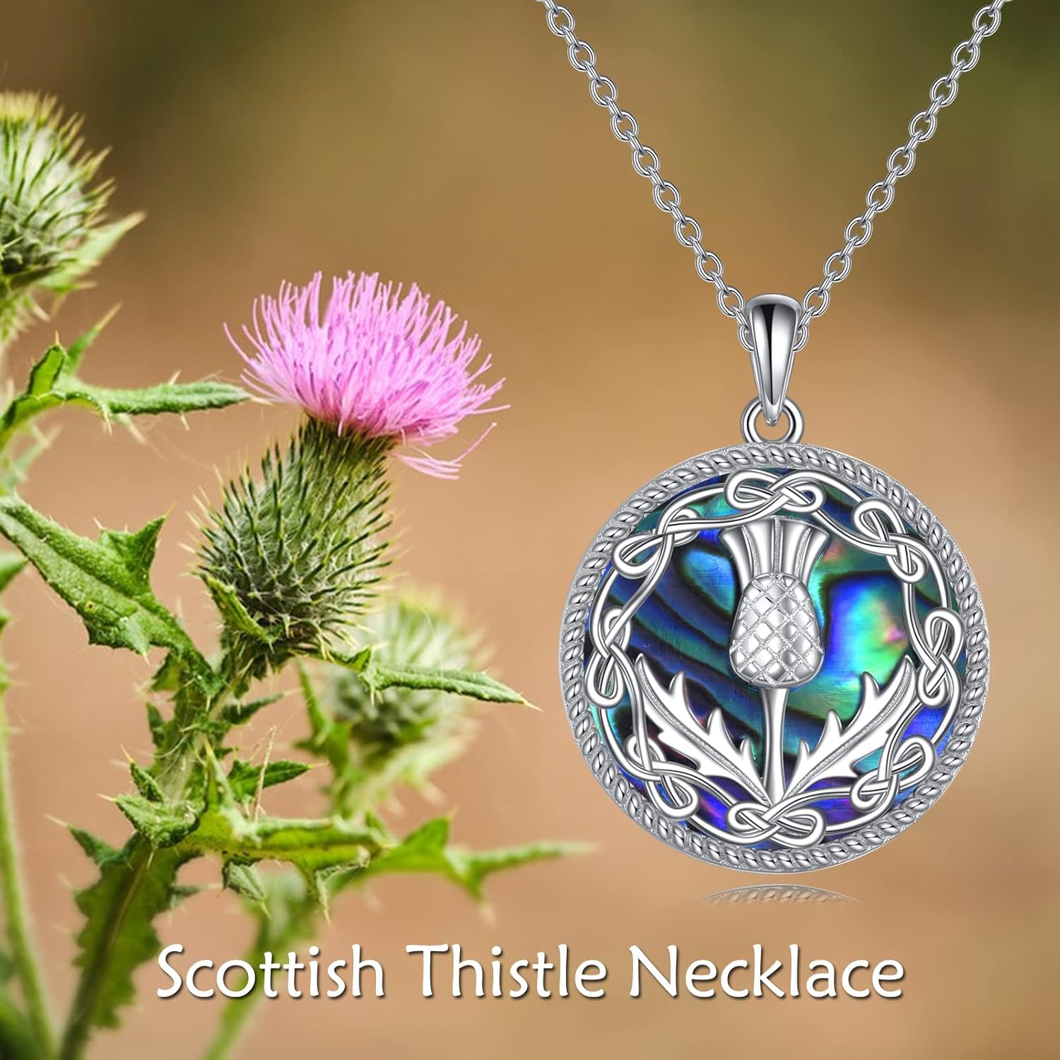 VONALA Scottish Gifts Jewellery for women Sterling Silver Scotland Thistle Necklace Abalone Celtic Knot Pendant Necklaces for Girls - Image 6