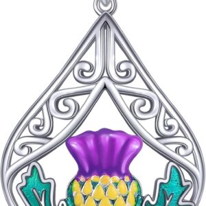 URONE Scottish Thistle Necklace 925 Sterling Silver Thistle Pendant Necklace Scottish Thistle Jewellery Gifts for Women
