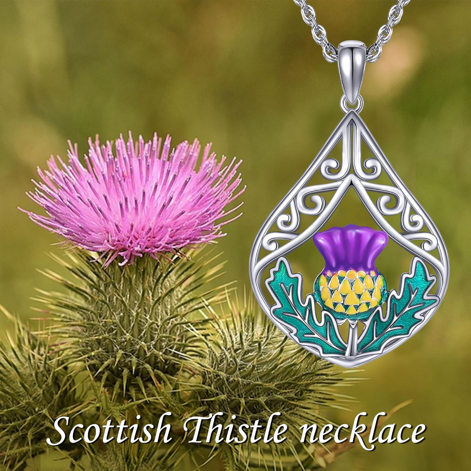 URONE Scottish Thistle Necklace 925 Sterling Silver Thistle Pendant Necklace Scottish Thistle Jewellery Gifts for Women - Image 6